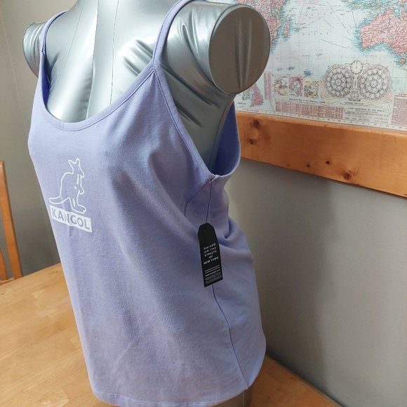 Kangol Spaghetti Top Camisole Lavender Purple Graphic White Logo Cotton Size XL - Picture 4 of 9